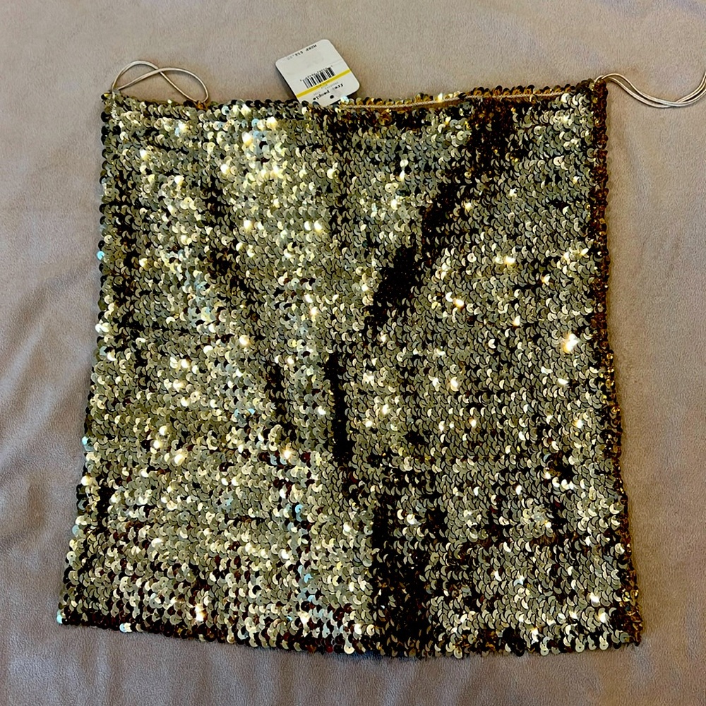 NWT Free People Medium Large Gold Sequin Tube Top